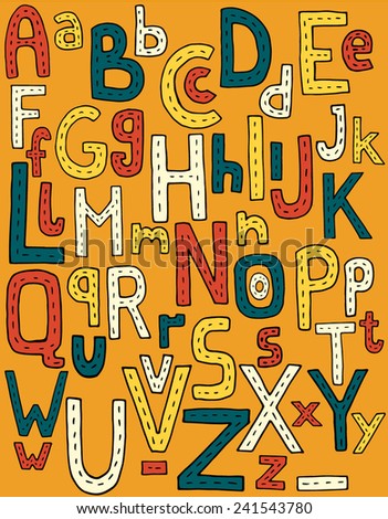 Colorful hand drawn children alphabet. Vector abstract alphabet. ABC doodle.