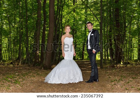 The young couple at the wedding of dreams, a beautiful and sunny day