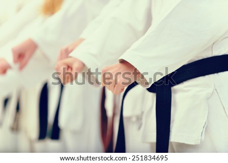 young, beautiful and successful karate woman and man in karate position