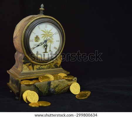 Vintage Clock with gold coins