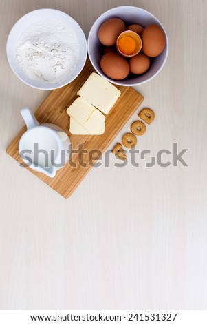 bake ingredients  and food letters