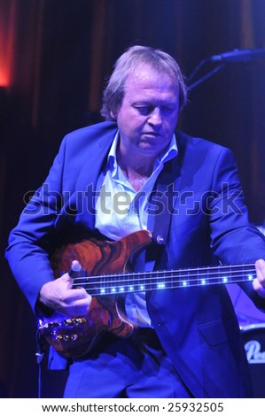 SOUTHAMPTON OCTOBER 17TH 2008 - Mark King, singer & bassist from British band Level 42 performing on stage as part of their UK tour on October 17th 2008 at Southampton Guildhall, England