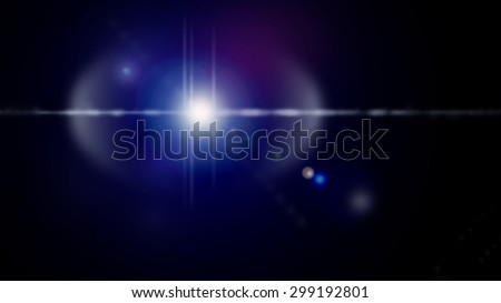 Blue lens flare photo effect on black background. Dynamic vivid colors as blurry lines, spots, specs, dots, glare, lights for backgrounds, wallpapers and web use