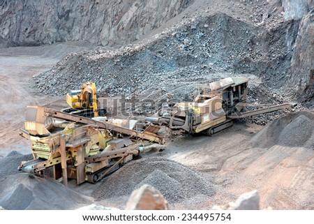 stone crusher in a surface mine. Open pit mine. Quarry
