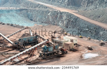 stone crusher in a surface mine. Open pit mine. Quarry