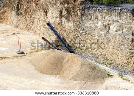 sedimentary rocks at a limestone quarry. open pit mine. mining industry.