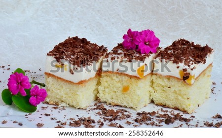 Fluffy cake with cream of peach yogurt