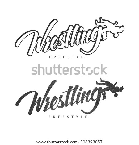 Set of  hand drawn sport logos, badges, labels. Wrestling theme. Template for your cover, print or gym design.