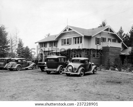 Little Bohemia Lodge where John Dillinger and his gang escaped in a machine gun shoot out. Gang member Baby Face Nelson shot and killed two FBI agents as he escaped. April 20, 1934.