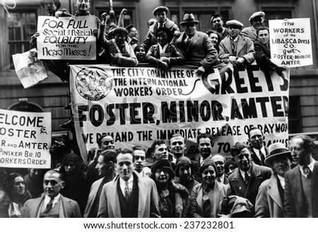 Communist mass meeting in New York City A truck and individuals display signs welcoming leaders Israel Amter and William Poster after their release from jail Another reads.