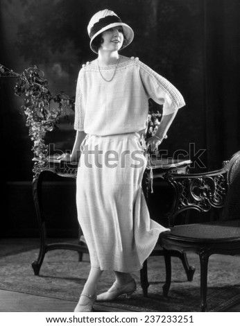 White silk knit dress for early morning or afternoon wear, 1923.