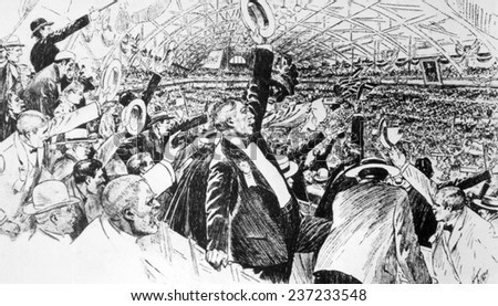 The Republican national convention nominates president Theodore Roosevelt as its presidential candidate by acclamation, 1904.