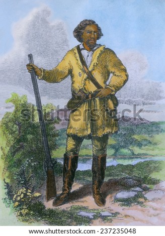 James Beckwourth 1798 1867 African American frontiersman was born a slave but freed by his white father. Wood engraving with modern watercolor.