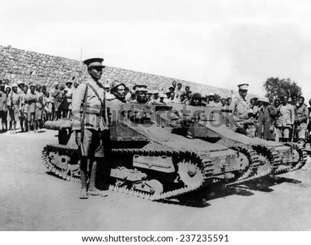 Second Italo-Ethiopian War Ethiopian soldiers in captured Italian tanks at an encampment near Jijiga in the south.