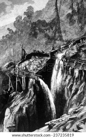 The Gold Rush, washing for gold in California, 1849, engraving 1869.