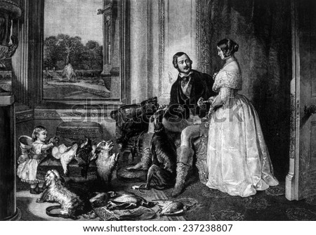 Queen Victoria (right) and Prince Albert (left), Queen Victoria ( 1819- 1901) ruled Great Britain 1837- 190 1, Prince Albert ( 18 19- 186 1), with child and dogs, 1843.