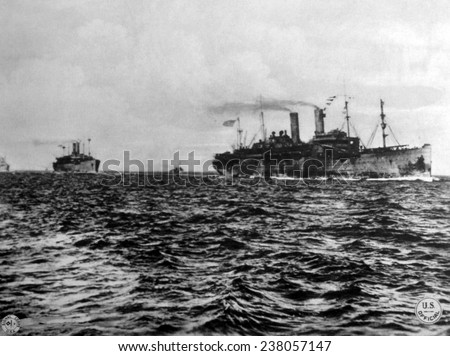 World War I, American troop ships George Washington and America sailing for France, U.S. Signal Corps photograph, 1918