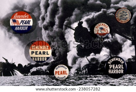 World War II, \'Remember Pearl Harbor\' poster, featuring an official U.S. Navy photo of the U,S,S, Arizona afire, December 7, 1941,