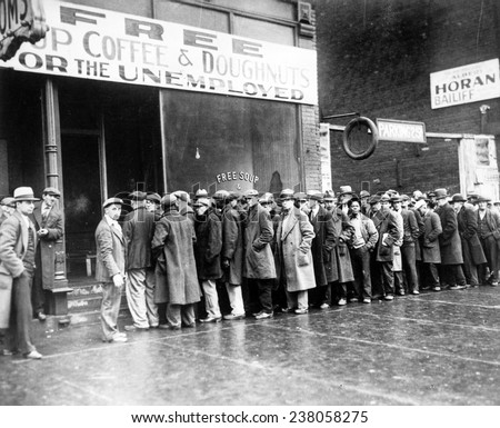 The Great Depression Unemployed men queued outside a soup kitchen opened in Chicago by Al Capone The storefront sign reads \'Free Soup