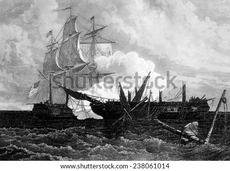 The War of 1812, naval battle in which U.S. frigate Constitution defeats the British warship Guerriere, August 19, 1812