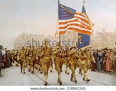 World War I, American troops marching in London, 1917