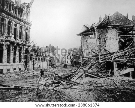 World War I, the ruins of Armentieres, France, 1918, official British war photograph
