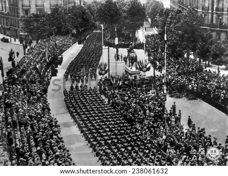 World War I, American troops marching along the re-named Avenue de President Wilson in Paris, July 4, 1918, U.S. Signal Corps photograph