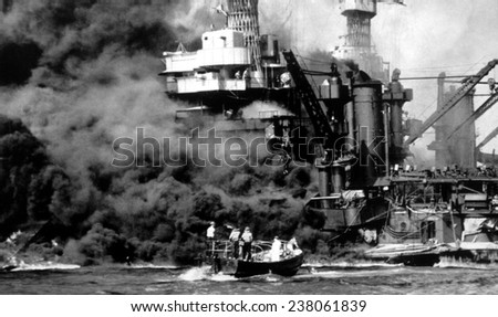 World War II, Pearl Harbor, Hawaii, the destruction of the USS West Virginia, December 7, 194 1, official U.S. Navy photograph