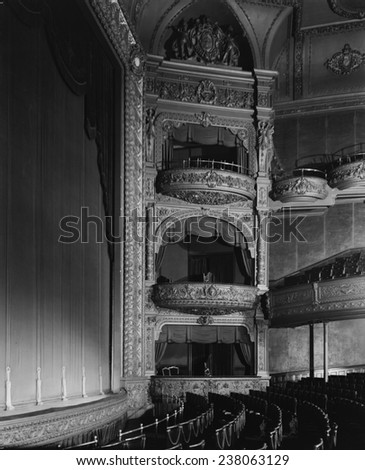 The Hollis Street Theater, auditorium and balconies, constructed in 1885, photograph by Arthur C. Haskell, Hollis Street, Boston, Massacusetts, ca 1935.