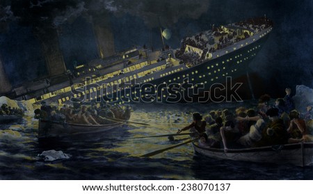 Sinking of the Titanic The lifeboats row away from the still lighted ship on April 15th 1912 as depicted in the British Newspaper