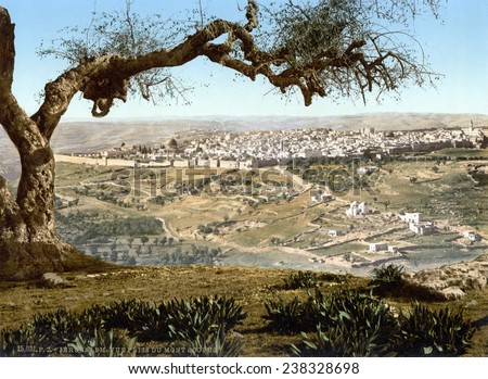 From Mount Scopus, Jerusalem, Holy Land, photochrom, ca 1890-1900.