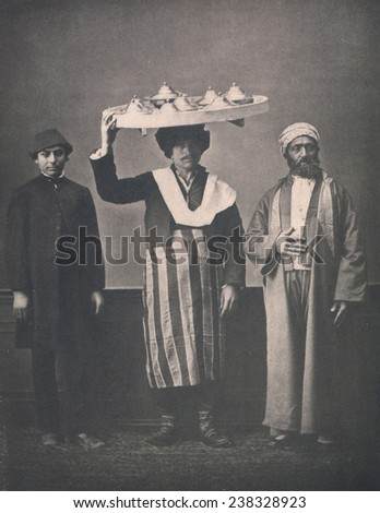 The Ottoman Empire, studio portrait of models wearing clothing from Istanbul, photograph by Pascal Sebah, 1873.