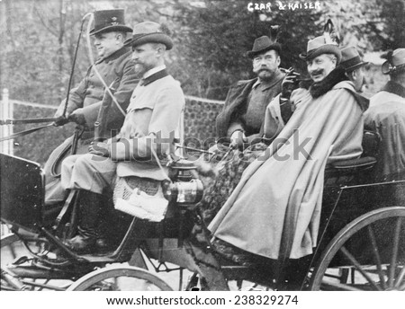 Czar Nicholas II (right of center), of Russia, and, Kaiser William II (front right), the last German Emperor, circa 1900s.