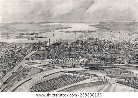 Rhode Island. View of the city of Providence as seen from the dome of the new State House. Drawn by M. D. Mason, published in the Providence Sunday journal, Nov. 15, 1896