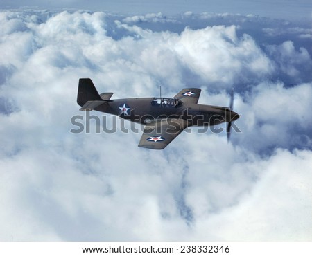 World War II, North American P-51 mustang fighter plane in service with Britain\'s Royal Air Force, photograph by Mark Sherwood, October, 1942.