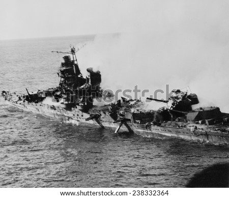 World War II, the destruction of a warship, ca 1940-1946.