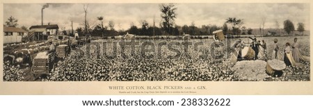 White cotton, black pickers and a gin. Humble and crude, but the crop Uncle Sam depends on to maintain his gold balance\', Memphis, Tennessee, by John Calvin Coovert, 1915.