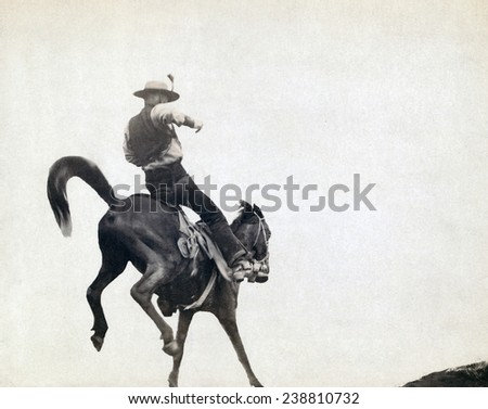 Bucking Bronco. Ned Coy, a famous Dakota cowboy, on a bucking horse. Photograph by John C. Grabill ca. 1888