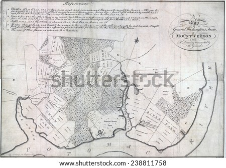 A map of General Washington\'s farm of Mount Vernon from a drawing transmitted by the General. Surveyed and drawn by George Washington, printed 1801
