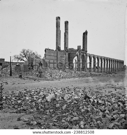 The Civil War. Charleston, South Carolina. Ruins of North Eastern Railroad depot, 1865