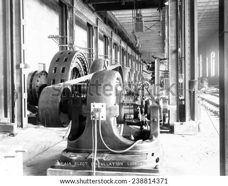 Electricty. Westinghouse belt-driven exciters and alternators. Michigan Lake Superior Power Company, Sault Ste. Marie, MI. photo, 1903