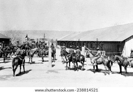 Buffalo soldiers of the Tenth U.S. Cavalry at the time of their participation in the punitive expedition into Mexico in 1916-1917. Fort Huachuca, Cochise County, AZ.