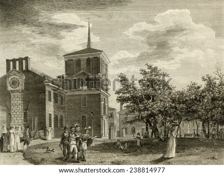 Back of the State House, Philadelphia. A view of Independence Hall in Philadelphia in 1799,by William Birch.