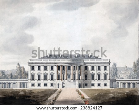 The White House View of the South Portico as proposed by Latrobe.