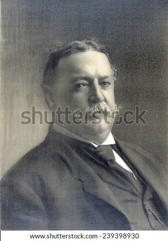 1910 head and shoulders portrait of Republican President William Howard Taft (1857-1930).
