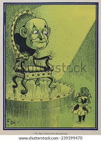 \'Wonderful Wizard of Oz\', Dorothy before the Wizard in Emerald City, created by Frank Lyman Baum, 1900.