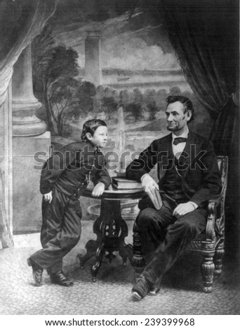 Abraham Lincoln (1809-1856) and his son Thaddeus (also called Thomas and Tad). This Alexander Gardner portrait of Feb. 5, 1865 was Lincoln\'s last photography sitting.