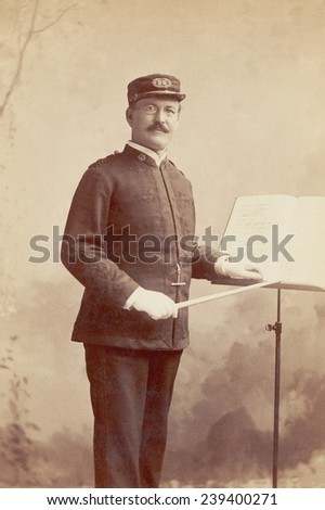 Patrick S. Gilmore (1829-1892), innovative Irish-American band conductor. After conducting army bands during the Civil War, he toured Europe leading the New York 22nd Regiment Band. ca.1900.