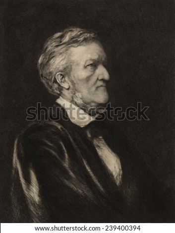 Richard Wagner (1913-1883) German composer. Portrait etching by German born artist Hubert von Herkomer (1849-1914)
