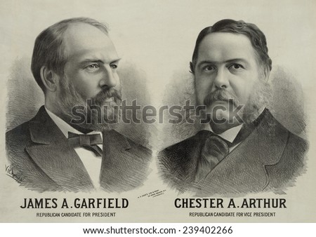 1880 Republican campaign poster with portraits of James A. Garfield, Republican candidate for president, and Chester A. Arthur for vice president.